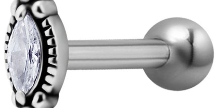 Surgical Steel Internally Threaded Antique Jewelled Marquise Micro Barbell