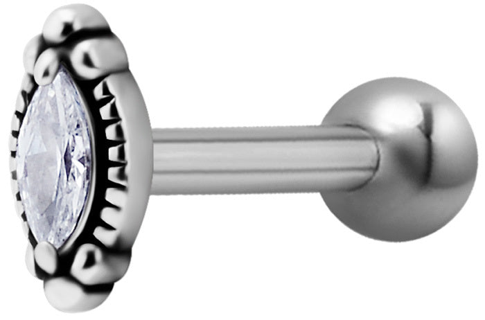 Surgical Steel Internally Threaded Antique Jewelled Marquise Micro Barbell