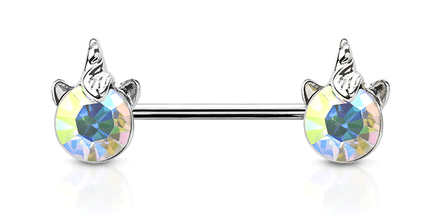 Unicorn Rainbow Silver Plated Decorative Fashion Nipple Barbell