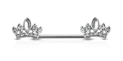 Jewelled Crown Silver Plated Decorative Fashion Nipple Barbell