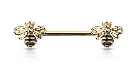 Queen Bee Gold Plated Decorative Fashion Nipple Barbell