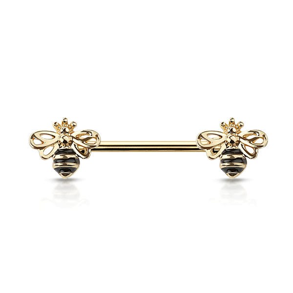 Queen Bee Gold Plated Decorative Fashion Nipple Barbell