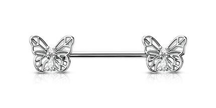 Micro Jewelled Butterfly Gold, Black, Rose Gold or Silver Plated Decorative Fashion Nipple Barbell