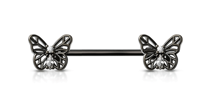 Micro Jewelled Butterfly Gold, Black, Rose Gold or Silver Plated Decorative Fashion Nipple Barbell
