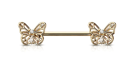 Micro Jewelled Butterfly Gold, Black, Rose Gold or Silver Plated Decorative Fashion Nipple Barbell
