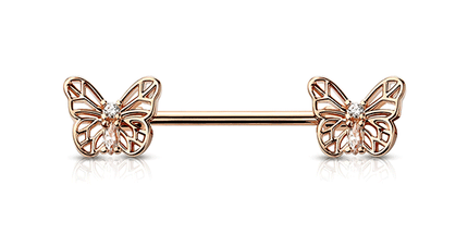 Micro Jewelled Butterfly Gold, Black, Rose Gold or Silver Plated Decorative Fashion Nipple Barbell