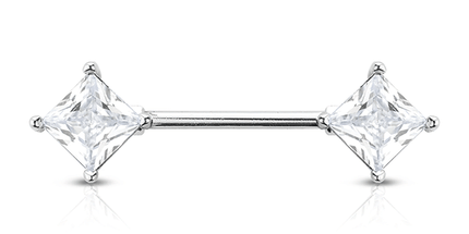 Clear Prong Set Rhombus Jewelled Silver Plated Decorative Fashion Nipple Barbell