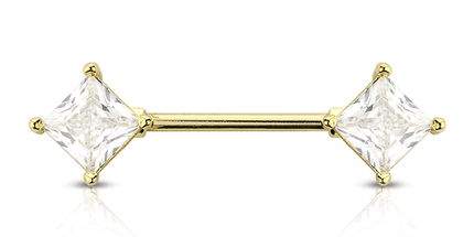 Clear Prong Set Rhombus Jewelled Silver Plated Decorative Fashion Nipple Barbell