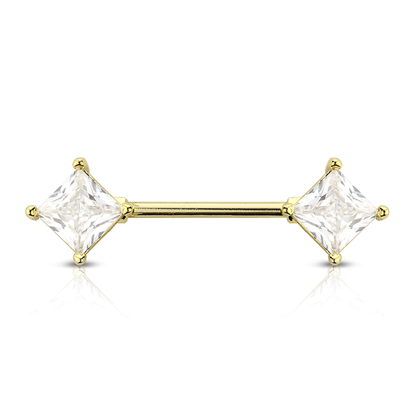 Clear Prong Set Rhombus Jewelled Silver Plated Decorative Fashion Nipple Barbell