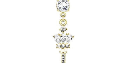 Ornate Key Micro Jewelled Dangle Plated Fashion Navel in Silver or Gold
