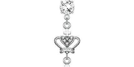 Crown and Cross Jewelled Dangle Plated Fashion Navel in Silver or Gold