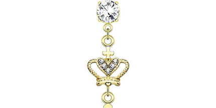 Crown and Cross Jewelled Dangle Plated Fashion Navel in Silver or Gold
