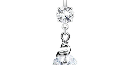 Peacock Cluster Jewelled Dangle Plated Fashion Navel in Silver or Gold