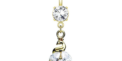 Peacock Cluster Jewelled Dangle Plated Fashion Navel in Silver or Gold