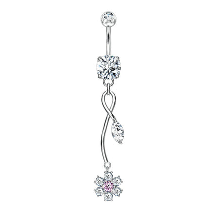 Flower Jewelled Vine Dangle Plated Fashion Navel In Silver or Gold
