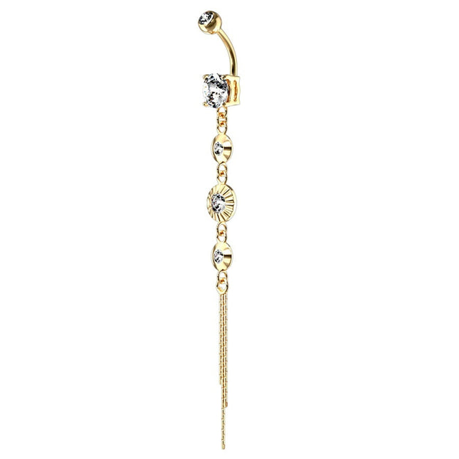 Jewelled Disc Chain Dangle Plated Fashion Navel - in Silver or Gold plate