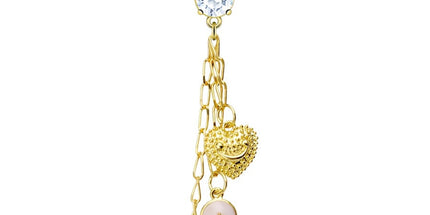 Charmed Hanging Chain Dangle Prong Set Gold Plated Fashion Navel