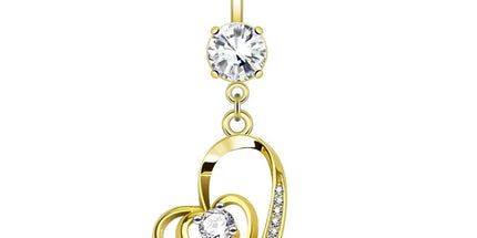 Double Heart Micro Jewelled Dangle Gold Plated Fashion Navel