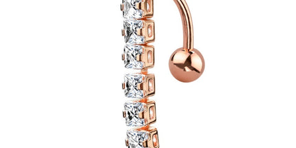 Square Vertical Drop Jewelled Dangle Plated Fashion Navel in Silver, Gold and Rose Gold