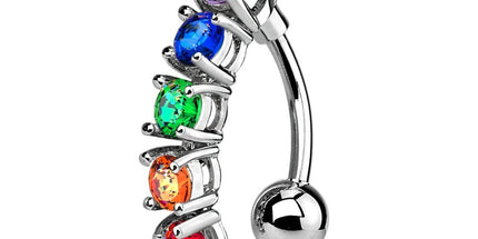 Rainbow Jewelled Vertical Drop Dangle Plated Fashion Navel