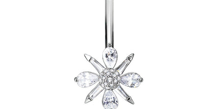 Star Burst Cluster Jewelled Plated Fashion Navel in Silver or Gold