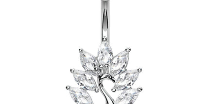 Peacock Marquise Jewelled Cluster Plated Fashion Navel in Silver or Gold