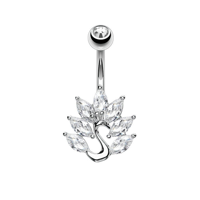 Peacock Marquise Jewelled Cluster Plated Fashion Navel in Silver or Gold