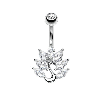 Peacock Marquise Jewelled Cluster Plated Fashion Navel in Silver or Gold