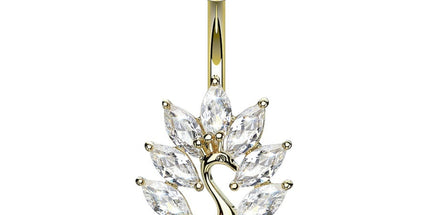 Peacock Marquise Jewelled Cluster Plated Fashion Navel in Silver or Gold