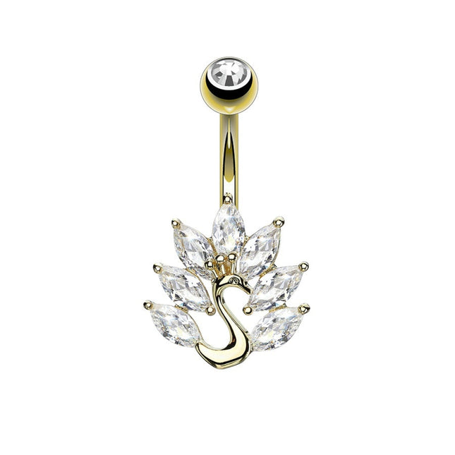 Peacock Marquise Jewelled Cluster Plated Fashion Navel in Silver or Gold