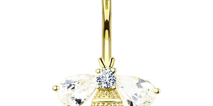 Bee and Flower Internally Threaded Jewelled Gold Plated Fashion Navel