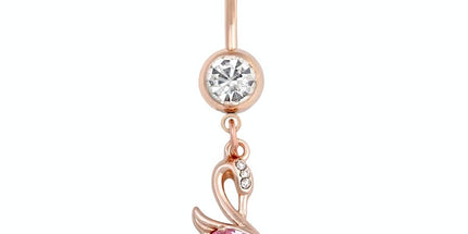 Rose Gold Swan Jewelled Dangle Plated Fashion Navel