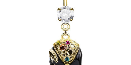 Black Elephant Jewelled Enamel Dangle Gold Plated Fashion Navel