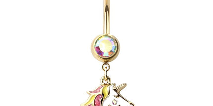 Unicorn Glitter Enamel Dangle Gold Plated Fashion Navel