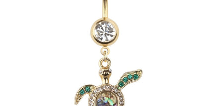 Sea Turtle Mother of Pearl Jewelled Dangle Gold Plated Fashion Navel