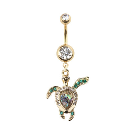 Sea Turtle Mother of Pearl Jewelled Dangle Gold Plated Fashion Navel