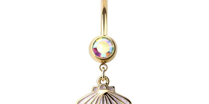 Sea Shell Glitter Enamel Dangle Gold Plated Fashion Navel