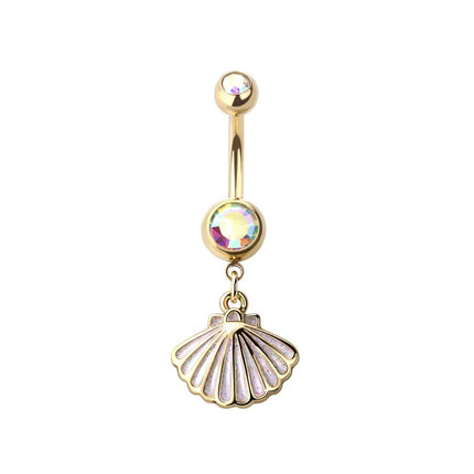 Sea Shell Glitter Enamel Dangle Gold Plated Fashion Navel