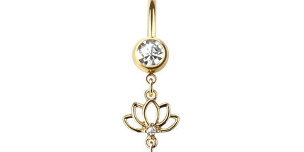Hanging Lotus Jewelled Dangle Gold Plated Fashion Navel