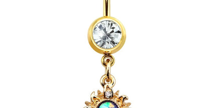 Firey Sun Opal Essence Glitter Dangle Gold Plated Fashion Navel