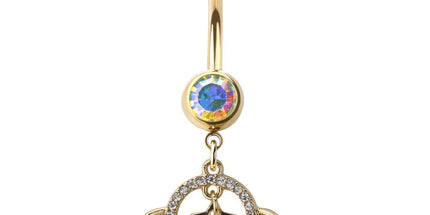 Saturn and Star Jewelled Dangle Gold Plated Fashion Navel