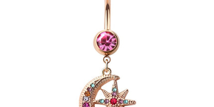 Moon and Starburst Jewelled Dangle Rose Gold Plated Fashion Navel