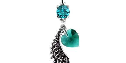 Angel Wing Silver Burnished Jewelled Dangle Plated Fashion Navel