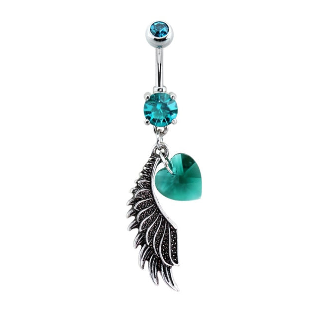 Angel Wing Silver Burnished Jewelled Dangle Plated Fashion Navel