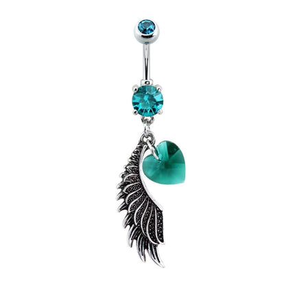 Angel Wing Silver Burnished Jewelled Dangle Plated Fashion Navel
