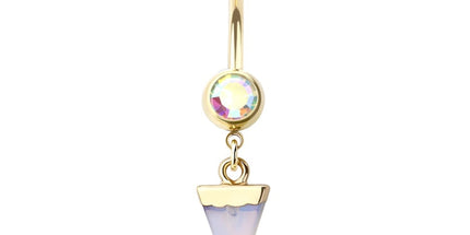 Opalite Stone Triangle Dangle Gold Plated Fashion Navel