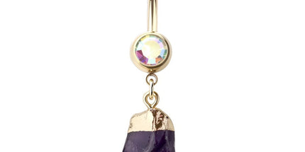 Amethyst Stone Nugget Dangle Gold Plated Fashion Navel