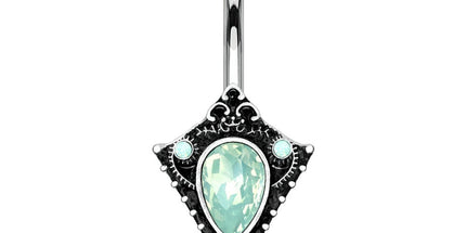 Filigree Pink, Green & White Water Opal Vintage Silver Burnished Plated Fashion Navel