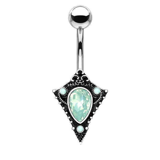 Filigree Pink, Green & White Water Opal Vintage Silver Burnished Plated Fashion Navel