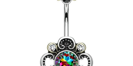 Filigree Flower Vintage Silver Burnished Jewelled Plated Fashion Navel